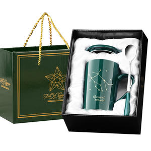 Taza de <span class=keywords><strong>Café</strong></span> Moderna de Cerámica con los 12 Signos del Zodiaco, con Tapa, Cuchara y Asa, para Regalos Empresariales, Disponible en Blanco y Negro - Product Image 5