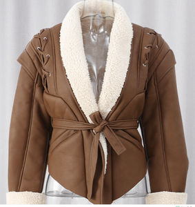 Bliberry 2026 Nuovo Cappotto Invernale da Donna con Scollo a V, Maniche Lunghe, Vestibilità Slim, Giacca in Ecopelle con Pelliccia di Agnello Ispessita - Product Image 1