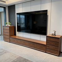 Ensemble de meuble TV et table basse en noyer massif, design moderne et personnalisable, gain de place, style nordique et japonais minimaliste, pour salon