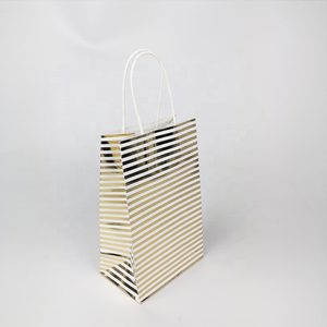 2022 New Gold Striped Hand-held Kraft <strong>Paper</strong> <strong>Bag</strong> with <strong>Unique</strong> <strong>Design</strong> - Product Image 2