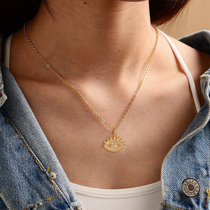 Regalo per ragazze minimale zircone cubico fascino placcato in oro in acciaio inossidabile gioielli spirali impermeabili collana con ciondolo occhio diabolico fortunato - Product Image 3