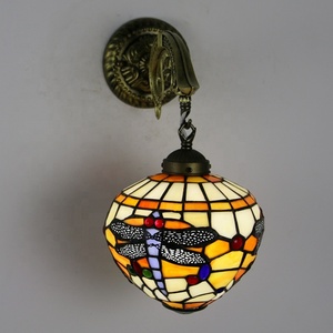 LongHuiJing Tiffany Orange Globe Dragonfly Wall Lamp Home Table Lamp Stained Glass Lamp - Product Image 5