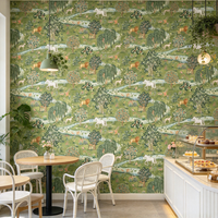 Mural Hewan Hutan Unicorn, Pelapis Dinding Hutan Hijau, Wallpaper Kustom, Pola Singa Rusa Burung untuk Latar Belakang Rumah Hotel Toko