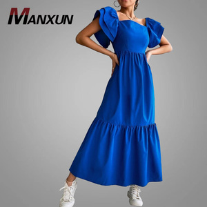 Robe décontractée pour femmes, vêtements pour femmes, manches superposées, à volants, ourlet papillon, robes à volants, à col carré, nouvelle collection, - Product Image 1