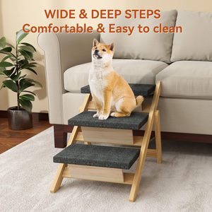 Pet Stairs/<strong>Steps</strong>, Medium <strong>Dogs</strong> <strong>Steps</strong> for High <strong>Beds</strong>, Sofa, Car, 2-in-1 Foldable Wood <strong>Dog</strong> Ramp with Non-Slip Pads, Safety, Durable - Product Image 2