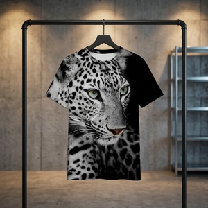 T-<span class=keywords><strong>shirt</strong></span> unisexe confortable à manches courtes imprimé léopard noir en 3D, design animal, t-shirts décontractés - Product Image 1