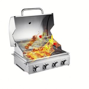 Premium 304 Stainless Steel Outdoor <b>Grill</b> Built-in Tabletop Gas Charcoal Double Use Multi-function Stove <b>BBQ</b> LED Light - Product Image 4