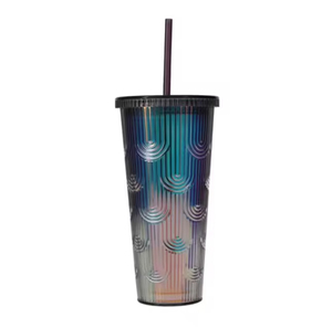 Kwaliteitsgegarandeerde fabrieks prijs schaalpatroon kleurrijke plastic waterfles met rietje voor buitensporten - Product Image 3