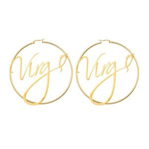 Pendientes de aro de acero inoxidable para mujer, Horóscopo bohemio chapado en oro, 12 signos del zodiaco, novedad de <span class=keywords><strong>2021</strong></span> - Product Image 3