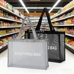 حقيبة تسوق شبكية كبيرة شفافة بشعار مخصص ، حقيبة يد نايلون متينة قابلة لإعادة الاستخدام مع زر المفاجئة للإغلاق ، حقائب حمل بقالة - Product Image 3