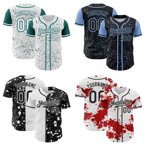 Saf özel sıçrama beyzbol formaları tam düğme mürekkep sıçrayan desen softbol gömlek kişiselleştirilmiş spor üniformaları - Product Image 1
