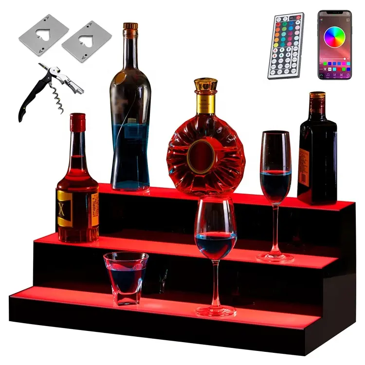Acryl beleuchtete Wein regale für gewerbliche Bar Bar Bar Flaschen beleuchtung Regale mit 3 Tier