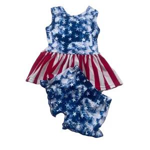 Qingli OEM Kids Fourth Of July Smocked Outfits 2 Piece Set For Girls Kids