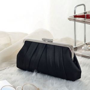 Luxury Royal Blue <b>Clip</b> Clutch Purses Ladies Pleated Satin Evening Bag Solid Color Simple Design Women's Clutch Bag - Product Image 3