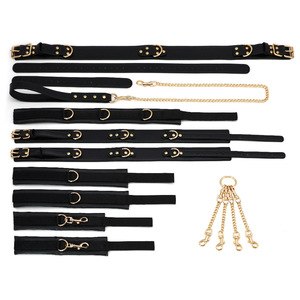 SM sahne erotik Set yetişkin ürünleri deri altın zincir PU kelepçe ve bacak manşetleri BDSM çift esaret kısıtlama sapanlar - Product Image 2