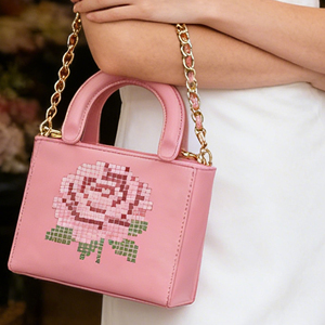 Classic Designer Custom Women's <b>Mini</b> Pink Floral Pattern PU Handbag with Metal Chain Decoration Design - Product Image 2