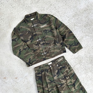 Custom Cotton Canvas Acid Wash Fireman Clasp Cropped Vintage <b>Camouflage</b> <b>Jackets</b> Detroit Workwear <b>Jackets</b> Men - Product Image 1