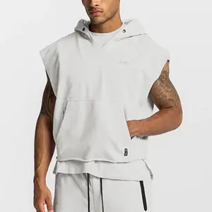 2024 Spring and Autumn fashion design cotton no sleeve hoodie high quality best price men hoodie grey sleeveless hoodie