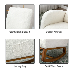 Chaise de salon confortable chaise berçante pépinière Base en bois massif poche latérale blanc Accent fauteuil bébé chaise berçante pour adultes - Product Image 4