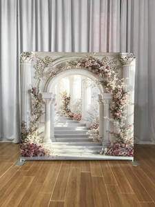 Arche de mariage élégante 8x8 pieds avec fleurs, toile tendue, équipement pour salon professionnel, toile tendue droite type housse de coussin - Product Image 2