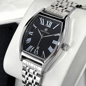 Reloj de pulsera de acero para hombre - popular reloj con correa de cuero impermeable en forma de barril - Product Image 1