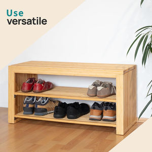 مقعد أحذية مخصص من الخيزران مع رف أحذية من طبقتين - Product Image 2