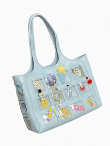 Sac fourre-tout bleu clair grande capacité pour femme avec poche transparente, idéal pour les trajets quotidiens - Product Image 1