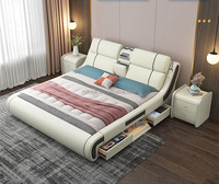Lit intelligent en cuir avec haut-parleur, purificateur d'air, projecteur, lit douillet de luxe, taille king, rembourré, multifonctionnel, vente chaude