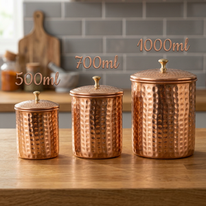 Handcrafted Hammered Copper <b>Storage</b> Canister with Lid, 500ml 700ml 1000ml <b>Kitchen</b> <b>Pantry</b> Food Container - Product Image 5
