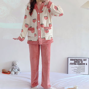 Abbigliamento da notte in flanella cartone animato Kawaii autunno inverno abiti da notte caldi termici PJ con chiusura elastica in vita - Product Image 5