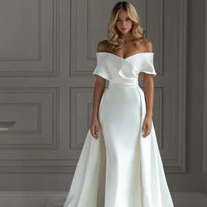 strapless open back dress Simple Ivory Satin Vintage A-line Princess Wedding Dresses With Pockets,  MW698