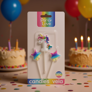 Bougies d'anniversaire licorne Party Love, lot de 3 avec étoiles, 6 cm, pour décorations de gâteaux - Product Image 3