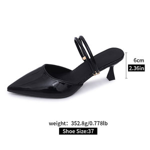 Nouvelles pantoufles sexy pour <span class=keywords><strong>femme</strong></span> à talons hauts, bout pointu, talon carré, en cuir verni brillant, avec deux lacets ronds et boucles 9670 - Product Image 4