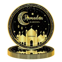 Lanterne en forme de croissant de lune en or noir, ensemble de fournitures jetables pour la fête du Ramadan et de l'Aïd, décoration pour les fêtes islamiques