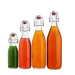 2oz 250ml 500ml 16oz 1L Clear Second Fermentation Limoncello Kombucha Water Round Swing Top Glass Bottles Flip Top for sale