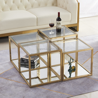 Mesa de Centro de Vidrio Templado Combinado con Estructura de Acero Inoxidable, Juego de Mesa de Té para el Hogar, Hotel, Villa, Muebles para Sala de Estar