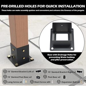 Kit de supports de pergola à toit incliné avec poutres en bois surélevées 4x4 '', kit de pergola bricolage support d'angle <span class=keywords><strong>120</strong></span> à 3 voies - Product Image 5