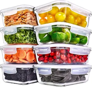 Luchtdicht Lunch Container Glas Maaltijd Prep Containers Met Levenslange Blijvende Snap Vergrendeling Deksels