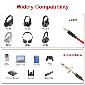Câble audio à ressort rouge 2.5 Terminal <span class=keywords><strong>QC25</strong></span>/QC35/QC35II/QC45/NC700 Bobine de casque 3.5mm Stéréo PVC plaqué or - Product Image 6