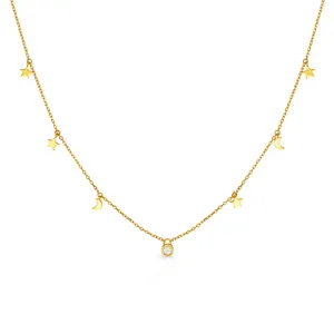 Chris April Vintage 925 Sterling Silver 18k Gold Plated Star Moon Galaxy Charms Necklace