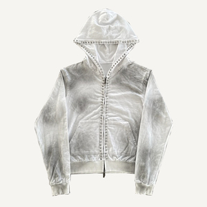 Sudaderas con capucha de diseñador personalizadas para hombre, estilo streetwear, de felpa francesa, con cremallera, efecto desgastado, degradado y sucio. - Product Image 1