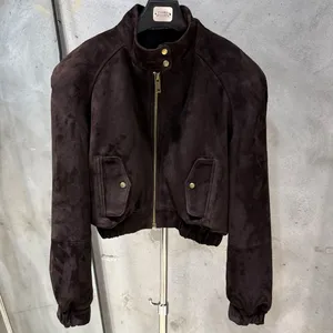 Nouveau Style manteau en cuir suédé en cuir véritable vêtements d'extérieur courts Bomber daim <span class=keywords><strong>femme</strong></span> vestes - Product Image 3