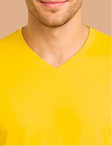 Camiseta de Manga Larga para Hombre, Cuello en V, Color Amarillo Sólido, Estilo Casual - Product Image 1