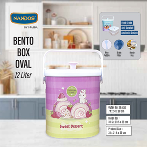 Oval 12L Bento Box crafted from food-grade, anti-scratch polypropylene, featuring a rice paddle and drain filter for convenient - Product Image 4