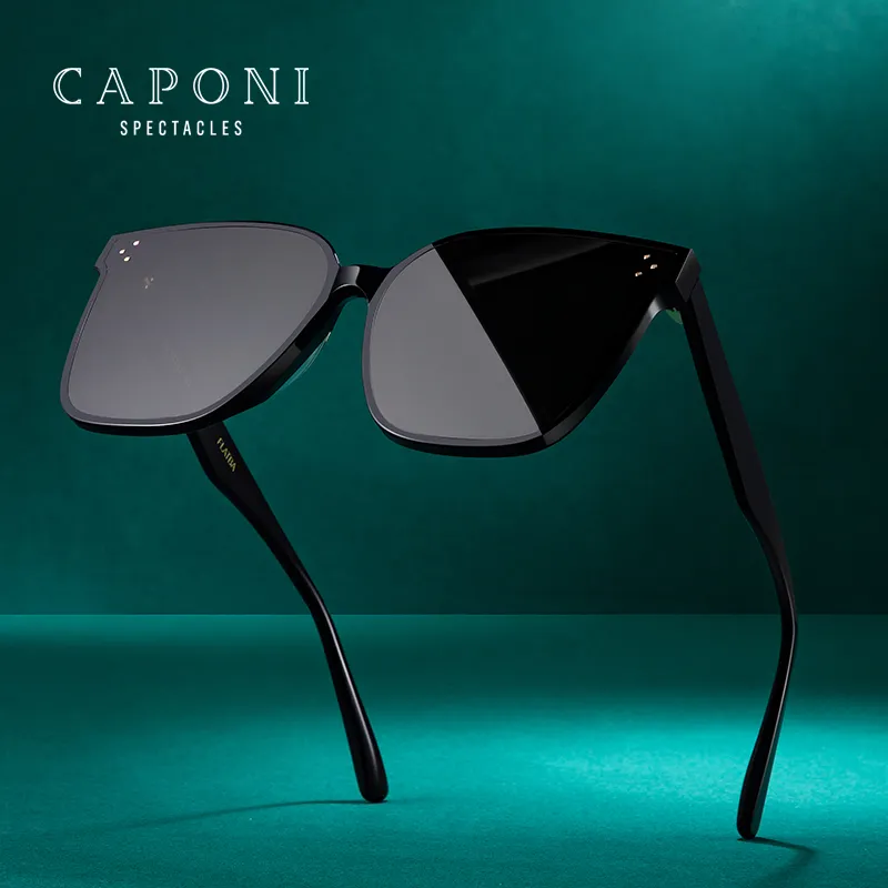 CAPONI CE Square แว่นตากันแดดโพลาไรซ์,2021เทรนด์แฟชั่นเลนส์ UV400 TAC พร้อม TR แว่นตากันแดดกรอบยืดหยุ่นสบาย