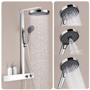 Modern Wall Mounted Shower Set With Rainfall Head And Handheld Spray <b>Thermostatic</b> <b>Control</b> For Home Spa - Product Image 1