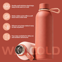 Bouteille d'eau sport en acier inoxydable 304 à double paroi sous vide, 500 ml, avec revêtement caoutchouc et poignée en silicone, petite ouverture, vente en gros