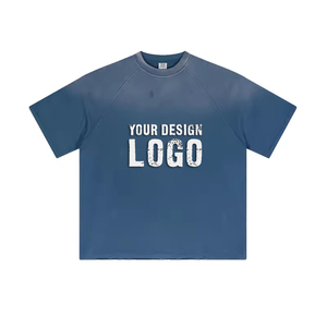 Camiseta Holgada de Estilo Hip Hop Urbano para Hombre, Talla Grande, Lavada, Desgastada, con Degradado de Color, Hombros Caídos, Estilo Casual - Product Image 1