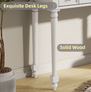 Modern Vanity <b>Desk</b> with Mirror Wood Makeup Table and Cushioned <b>Stool</b> Set with 3 Drawers for Bedroom & Hotel Use - Product Image 4