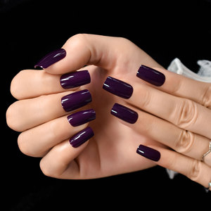Presse solide sur les ongles <span class=keywords><strong>violet</strong></span> <span class=keywords><strong>foncé</strong></span> carré moyen ongles artificiels pour femmes filles Faux Ongles - Product Image 4